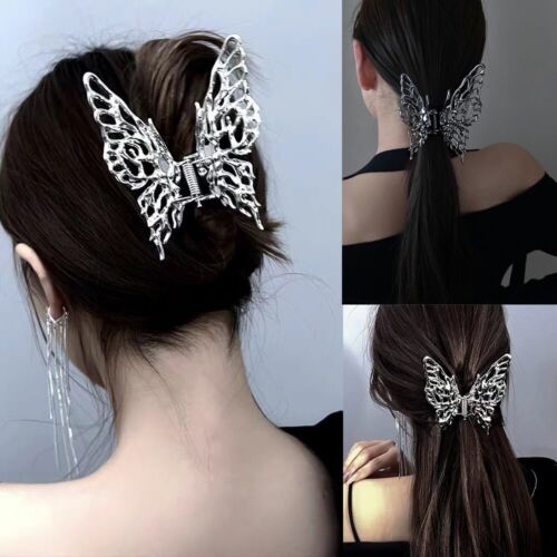 Liquid Butterfly Y2K Hair Claw Metal/Silver Grab Clamps Shark Hair Clips  Girl - Picture 1 of 22
