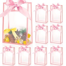 Clear Gift Bags with Handle 8 PCS PVC Gift Bag with Ribbon Bow for Christmas ...