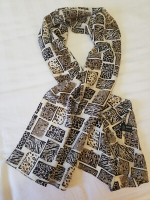 Vintage Silk  Scarf  Casca Scarfs Crepe Rolled Hem Designer Signed 59x14'' Animal