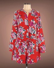 Dalia Womens Floral Rompers Size 4 Red Blue Pink Elastic Waist Long Sleeve