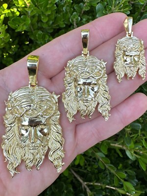 HEAVY SOLID Real 14k Gold Over 925 Sterling Silver Jesus Piece Pendant ...