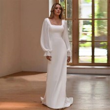 Simple Mermaid Wedding Dresses Square Neck Long Sleeved Open Back Bridal Gowns