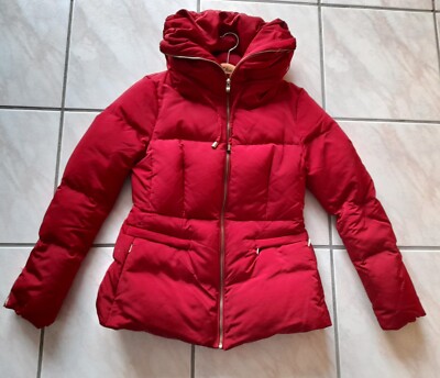 Zara Damen Daunenjacke L rot Steppjacke Winter Jacke tailliert