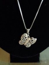 Sterling Silver Women's Girl's 18" Box Chain Butterfly Pendant
