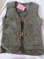 New Women's Mouton Lamb Apni Fur & Suede Leather Olive Green Vest Greece Small