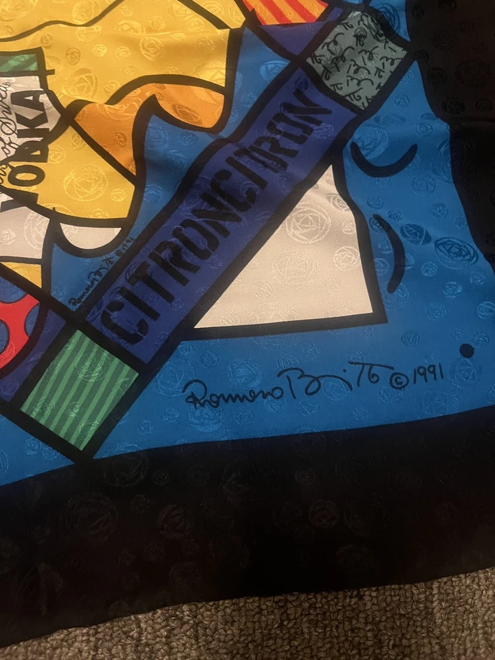 Винтажный Romero Britto цветной весело яркий водки искусства шарф 1991 - Изображение 4 из 4