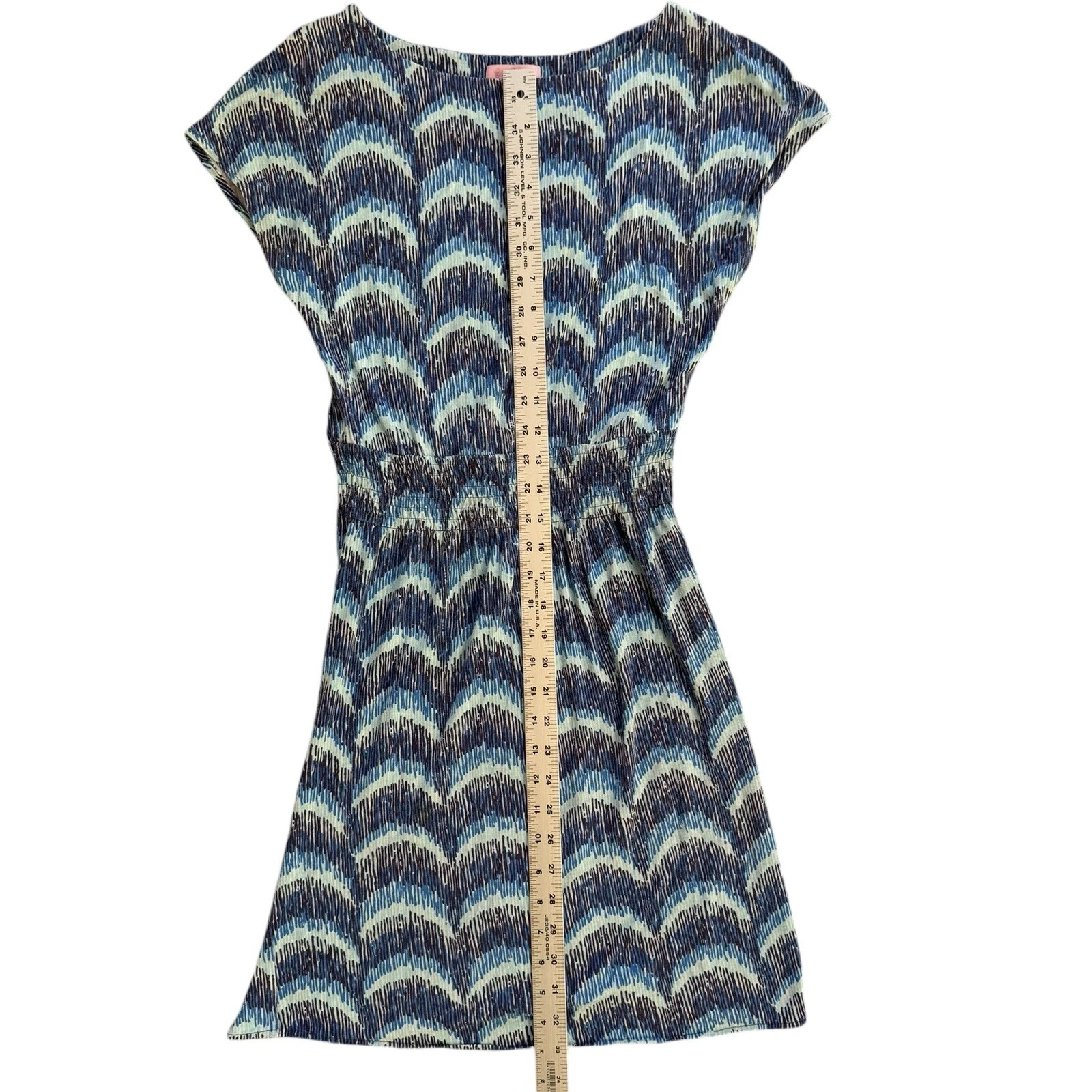 VETEMENTS Mini Abito Lilly Pulitzer Sadie Blu Navy Onde Manica ad Aletta Donna Taglia XS