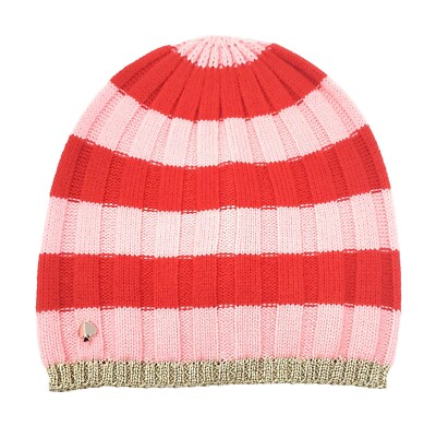 Kate Spade New York Striped Rib Knit Beanie In Pink/Red  display picture 3