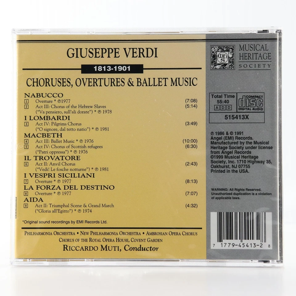 Verdi: Choruses, Overtures & Ballet Music by Riccardo Muti (CD, 1991) SEALED New - Image 2 of 3