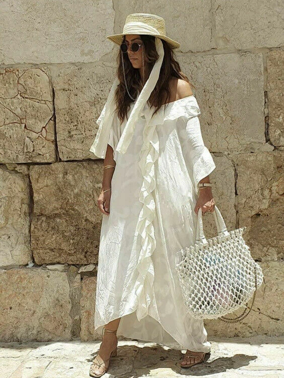 Hu0026M Flounced Midi/Maxi Sommer Strand cremefarben KAFTAN KLEID neu XS -  S/GROSSBRITANNIEN 10/12 | eBay