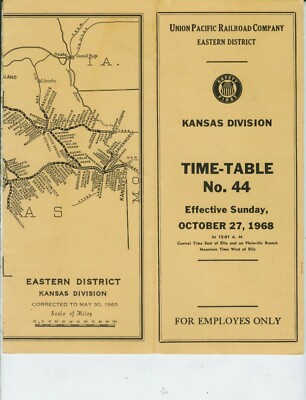 UNION PACIFIC RAILROAD ETT TIMETABLE KANSAS DIVISION  #44  10-27-1968  16 PAGES.