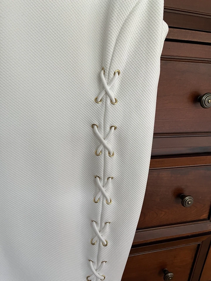 Vestido Carmen Marc Valvo Texturizado Náutico Blanco Con Cordones Talla 10 Foto 2 de 4