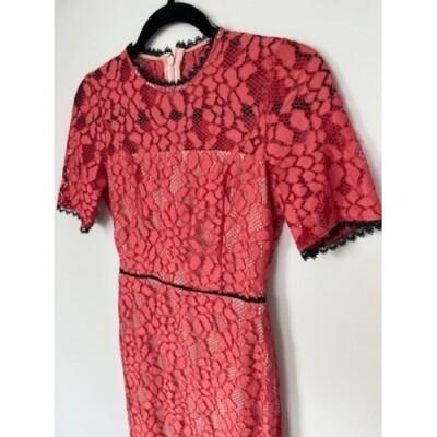 Alexis Lace Dress Open Back Short Sleeve Pink XS Coral Cocktail Wedding $450