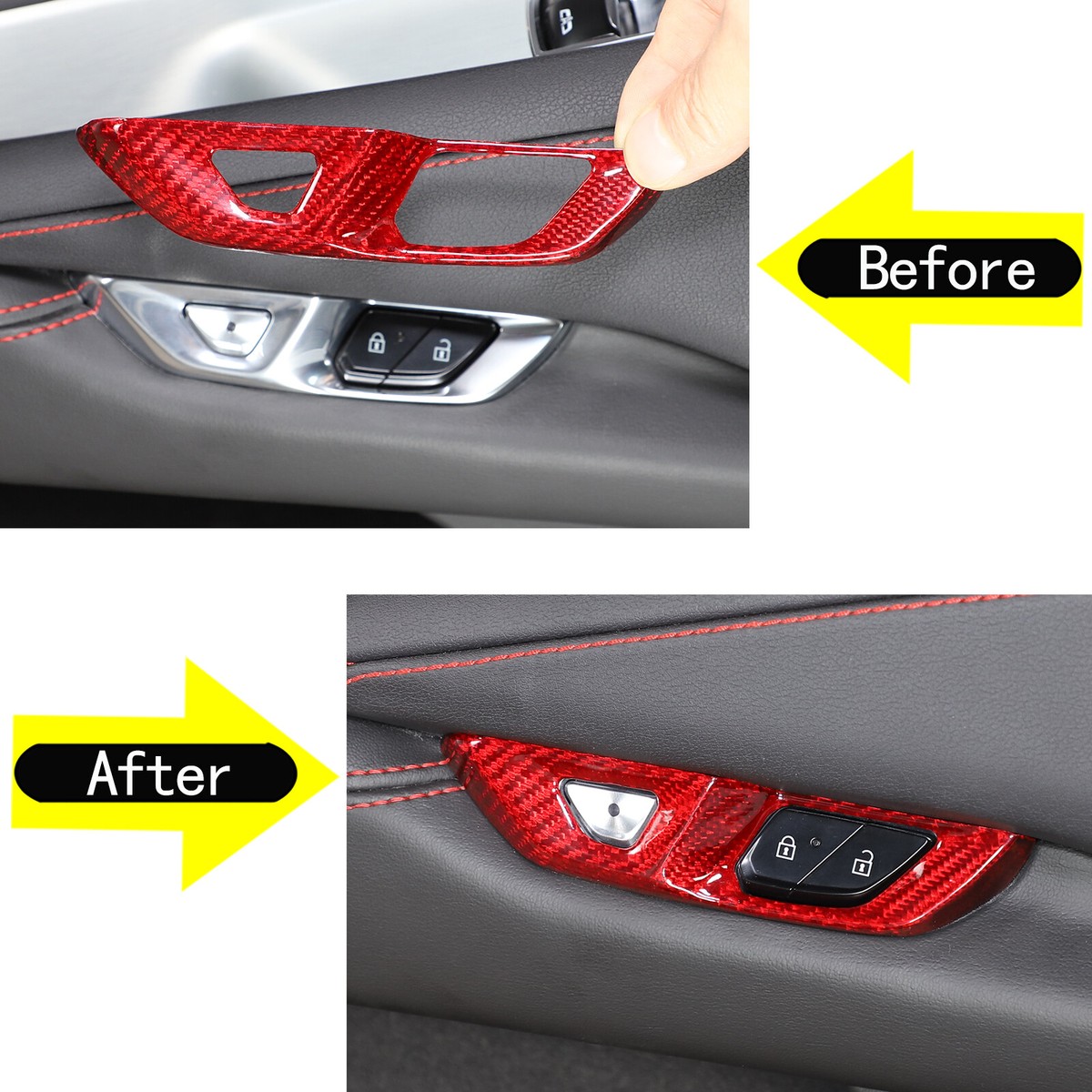 Real Carbon Fiber Door Panel Trim For Corvette C8 Stingray 2020-2024 - Door Lock Lower Cover, Red