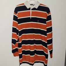 Y2K Tommy Hilfiger Long Sleeve Polo Rugby Men's Size Medium Orange Blue White