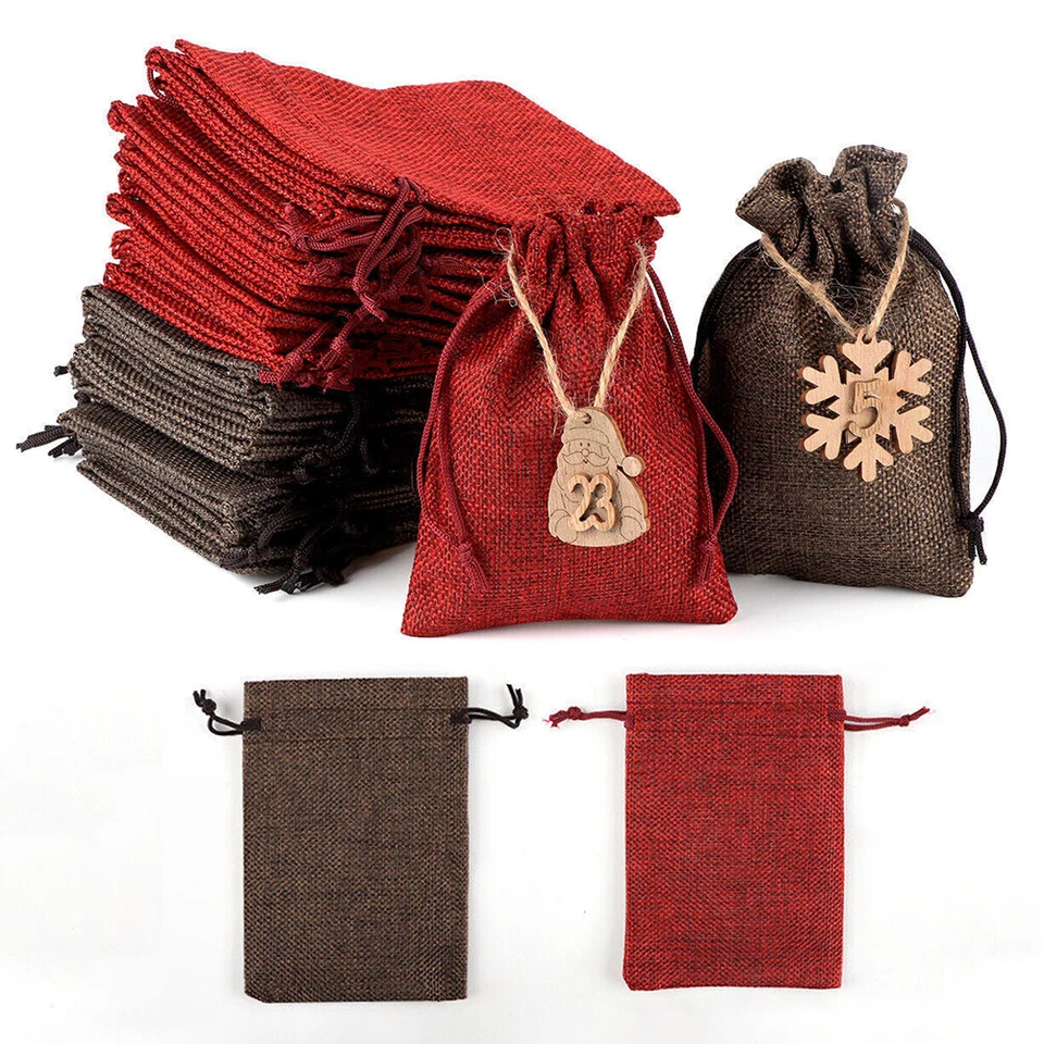 Adventskalender zum Befüllen 24 Stk. Jutebeutel Weihnachtskalender Säckchen - Bild 2 von 4