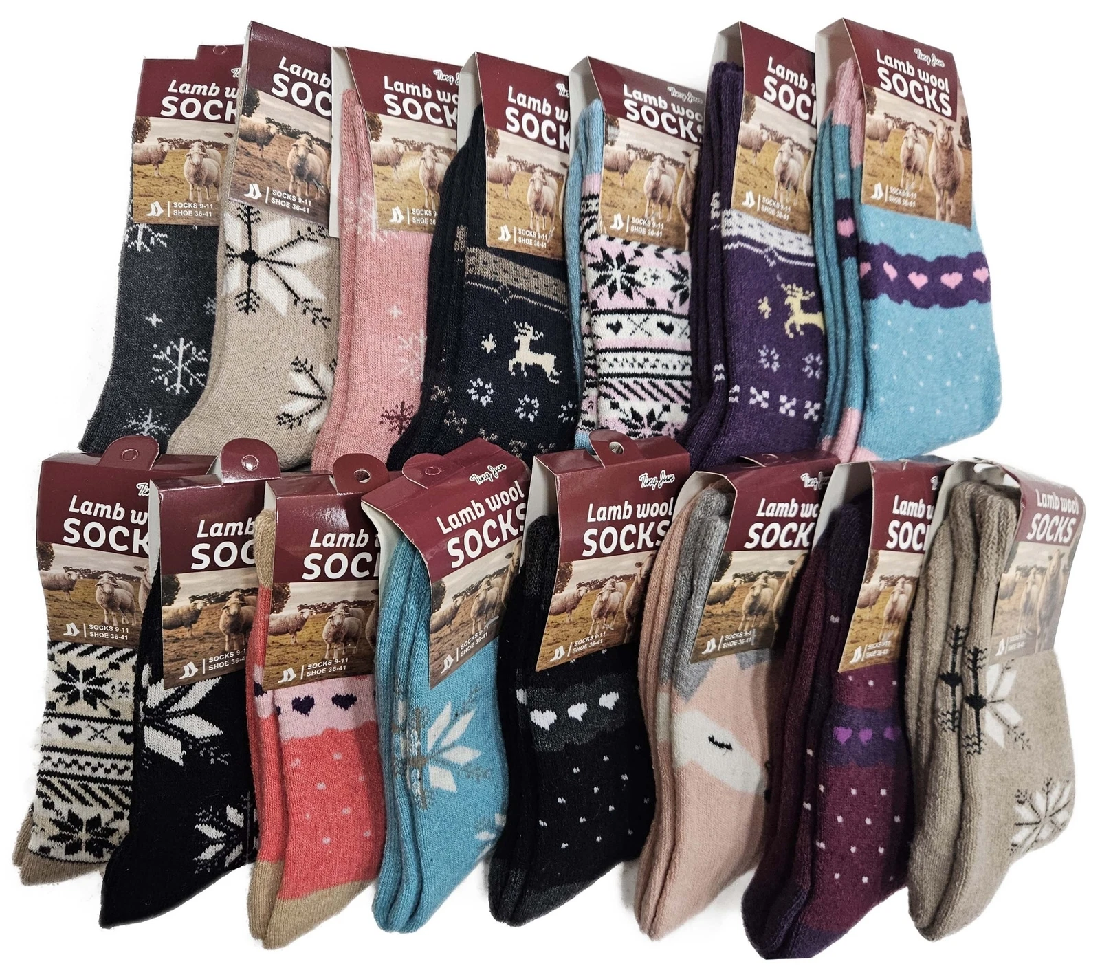 15 Pairs Women Winter Warm Socks, Lamb Wool Warm Hiking Walking Socks, Mix Print