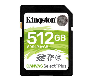 512GB Kingston Canvas Select Plus SDXC CL10 UHS-1 U3 V30 Memory Card