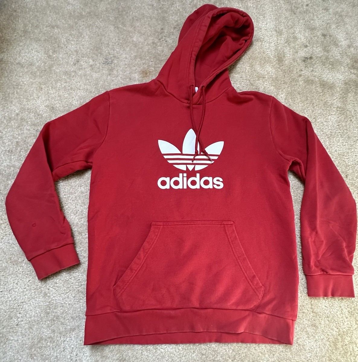 Adidas Hoodie Men Small Red White Sweatshirt Sweater Trefoil Logo
