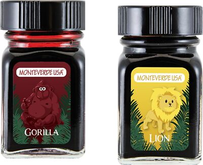 Monteverde Gorilla (Red) Lion (Yellow) G309GO G309LI 30ml Each Ink Bottle