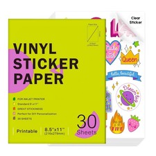 30 Sheets Printable Clear Vinyl Sticker Paper for Inkjet Printers, Transparen...