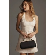 Anthropologie Tweed Mini Dress 00 Ivory Cream Raw Fray Quiet Luxury