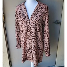 PrettyLittleThing Shirt Dress Womens 4 Pink Brown Animal Print Button Up Mini