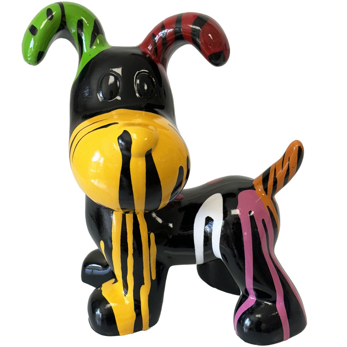 Statue chien noir en céramique multicolore de 25 cm pour décoration