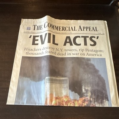 The Commercial Appeal Newspaper - ''EVIL ACTS'' Front Page Issue Sept 12, 2001