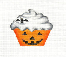 Danae Halloween Pumpkin Cupcake Ornament Handpainted Needlepoint Canvas