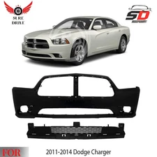 Front Bumper Cover Primed Plastic & Fog Lights Kit For 2011-2014 Dodge Charger