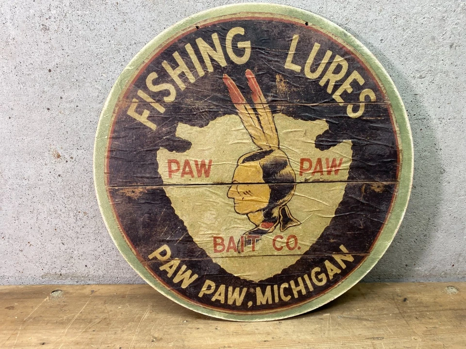 Señuelos de pesca con pata de pata de letrero de 12 pulgadas de madera de pesca vintage con jefe y valiente Foto 2 de 4