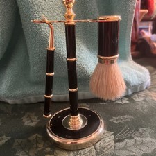Goldtone Faux Onyx Vtg Style Shaving Set With Stand MADE In Taiwan