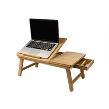  Laptop Lap Desk Flip Top with Drawer, Foldable Legs, Breakfast Tray Brown
