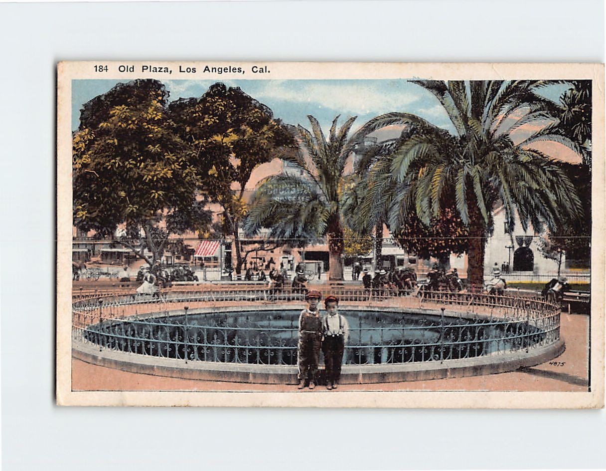 Postcard Old Plaza Los Angeles California USA