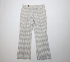 Vtg 70s Streetwear Mens 34x30 Knit Wide Leg Bell Bottoms Chino Pants Plaid USA
