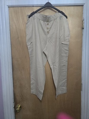 Susan Graver 2x Pull On Elastic Waist Cargo Pants. 52 Linen  48 Rayon