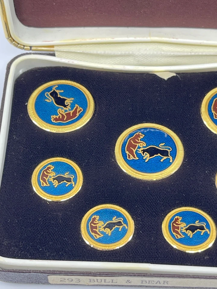 Vintage Harrods Brass Jacket Buttons Set London Badge & Button Co Bull & Bear - Image 3 of 4