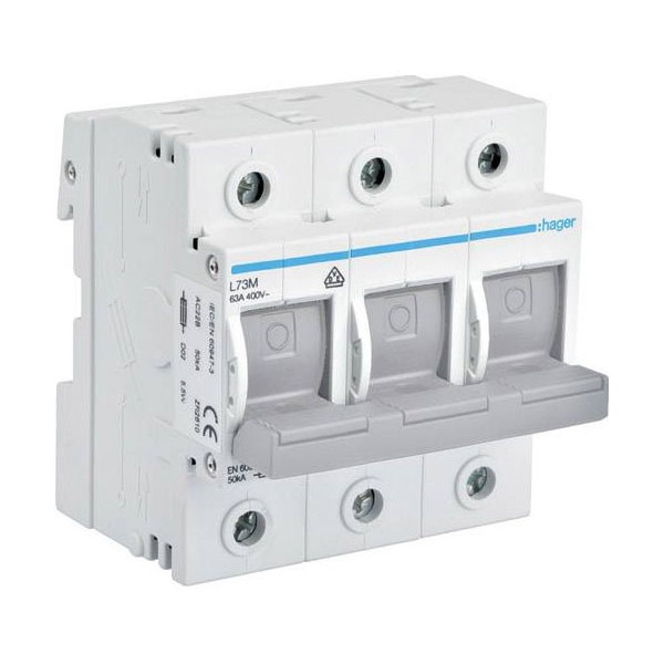 Hager Circuit Breaker 3-Pin 63A 400V AC LED Fuse Failure Indicator
