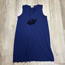 Michael Kors Womens Navy Blue Sleeveless Dress Size Medium M V Neck Short Tassel