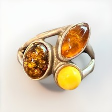 Sterling Silver 925 Amber Ring Size 7 Approx 3.1 Grams