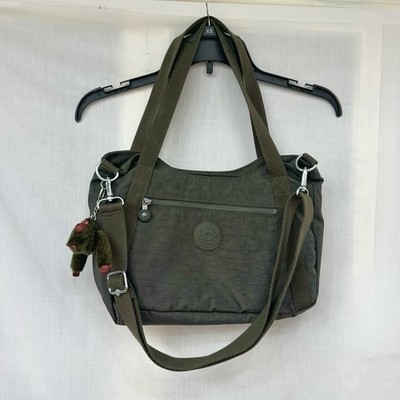 KIPLING Waylon Nylon Crossbody Shoulder Bag Satchel Purse Field Green Bag Charm