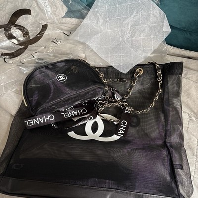 Chanel Beauty Mesh Tote & Matching Makeup Pouch Gold Hardware VIP Gift Neu