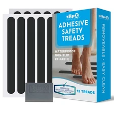7.5" Bath Tub Shower Safety Adhesive Treads in Black, 12 Pack