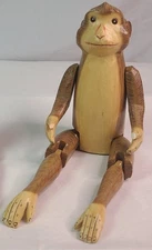 Jointed Composition Monkey Window Shelf Sitter Toy Vintage Doll 14" Tall Wooden