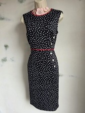 KATE AND LILY Black White Polka Dot Wiggle Dress Red Trim Size 8 Midi Sleeveless