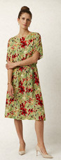 King Louie Dress Floral Floral Red Green Tie Belt Woven. Marika Rico 10262