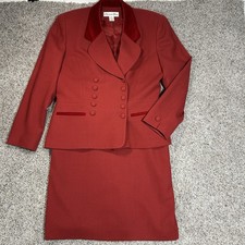 Vintage Christian Dior Double Breasted Red Wool Suit Jacket and Skirt Size 14