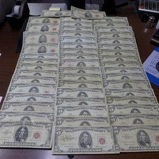 Lot of (50) 1963 Red Seal FIVE Dollar $5 Bills CIRCULATED BILLS - Culls