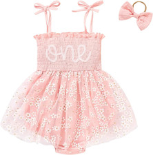 Baby Girl 1St Birthday Clothes One Year Old Tulle Romper Sleeveless Bodysuit Cak